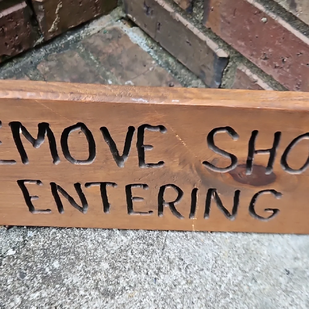 Vintage Rustic Handmade Brown Wooden Door Entry Sign 27 X 7 Inches Remove Shoes